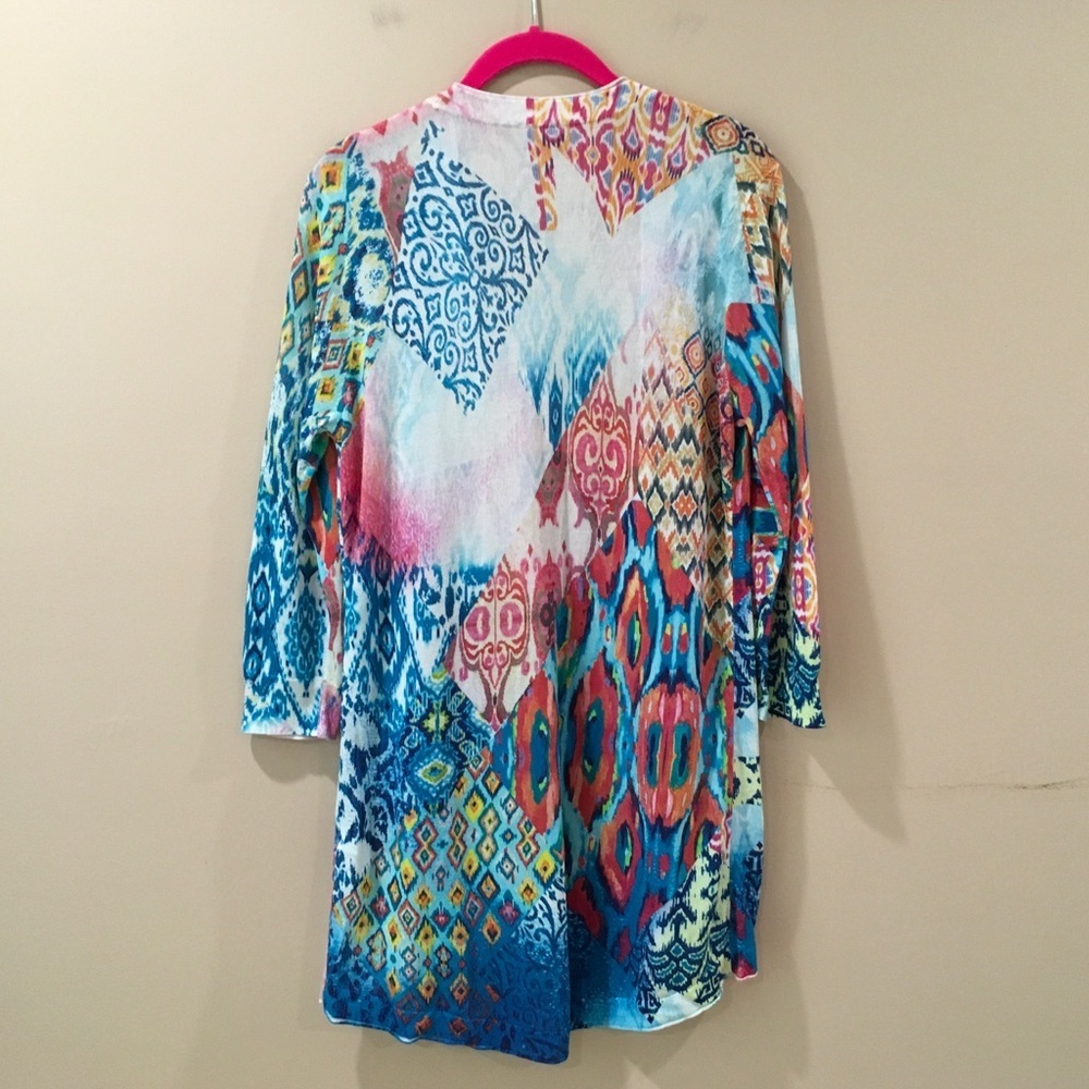 Chico’s open cardigan tight knit printed multicolor women size m - Picture 2 of 8
